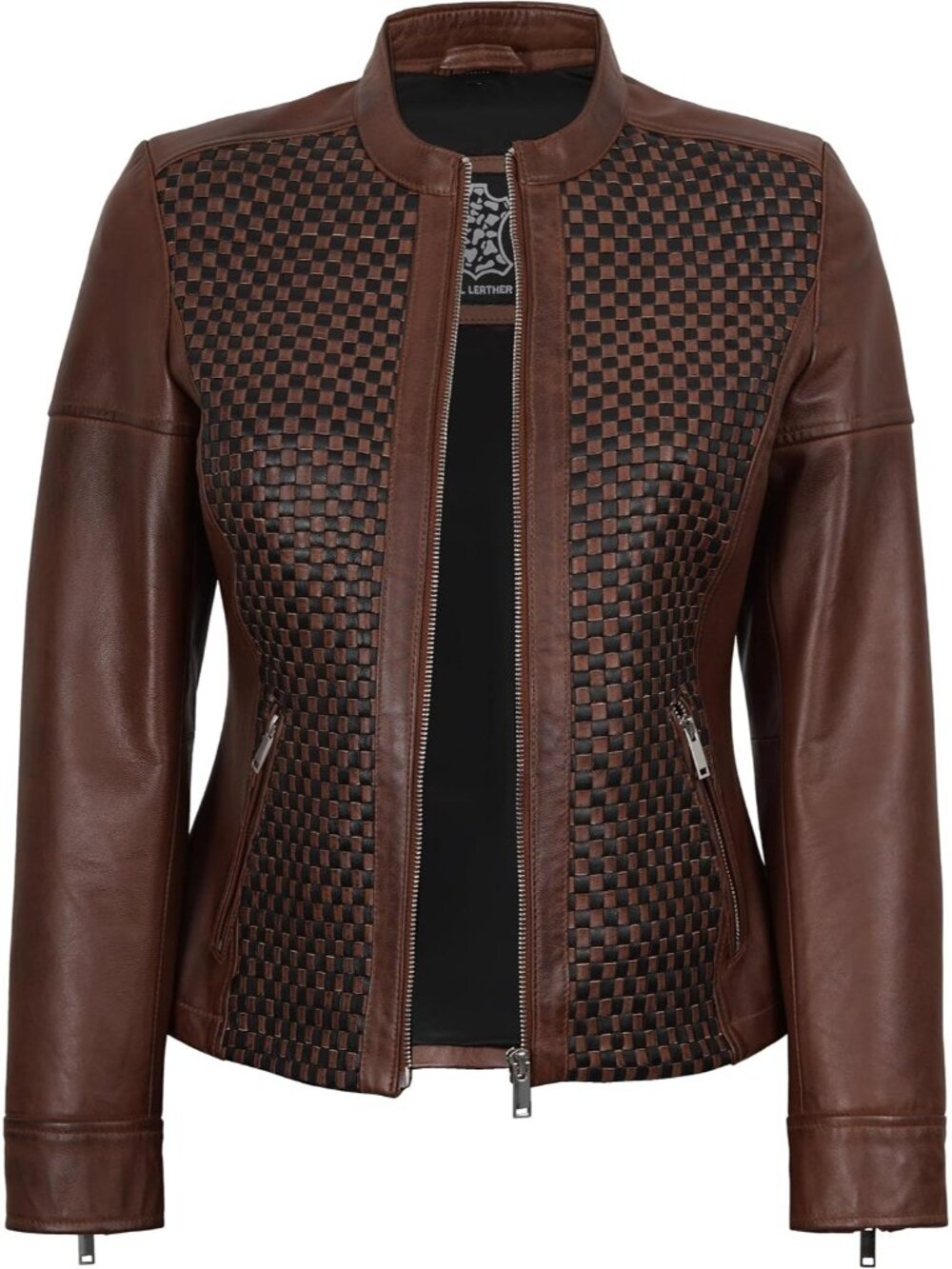 Women’s Brown Leather Coat Shirt Collar Long Jacket Classic Stylish Outerwear